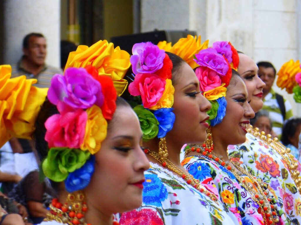 Dancers in colorful traditional dresses